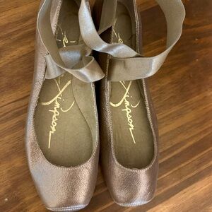 Jessica Simpson champagne Mandalaye glittery square-toe ballet flats
